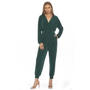 Alexia Admor size M Emerald Green Metallic Joey Jumpsuit Stretchy Liquid Knit